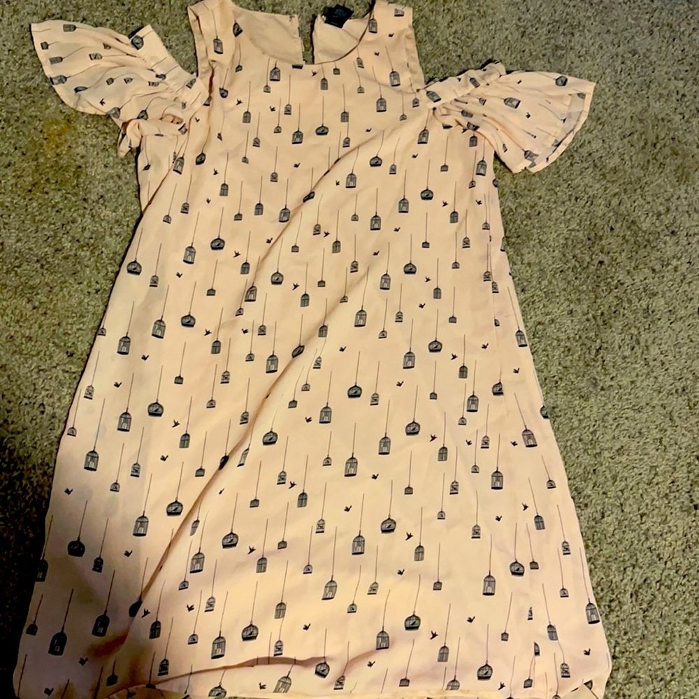 Pink bird cage design dress with off the straps and off the shoulder sleeve